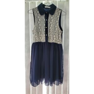 RAVI FAMOUS LONDON Chiffon High-Collared Dress w/ Lace Detail - Size S